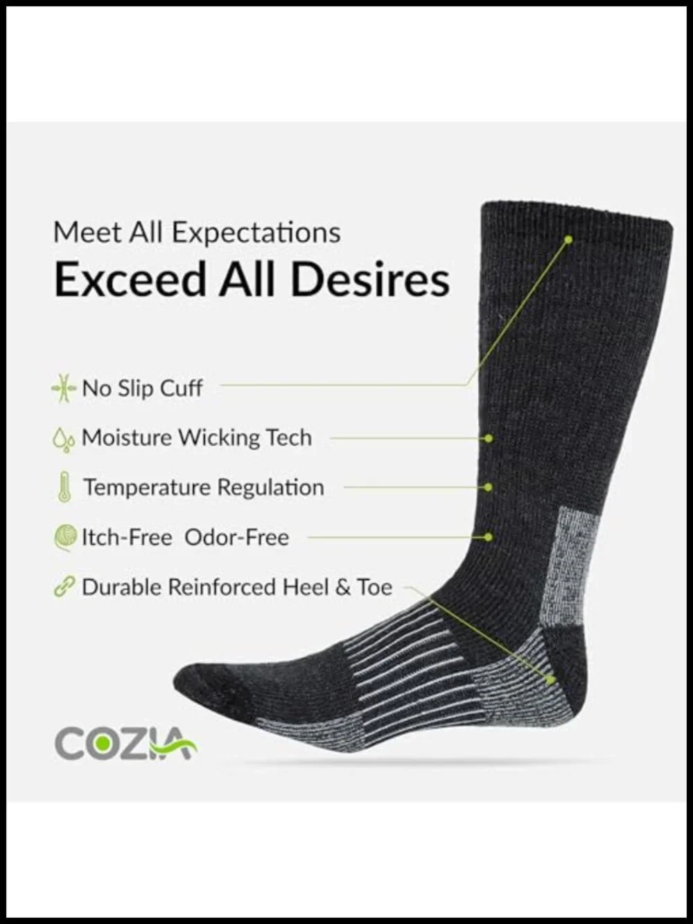 Cozy Merino Wool Blend Winter Socks, Cushioned Hiking Socks with Arch Support